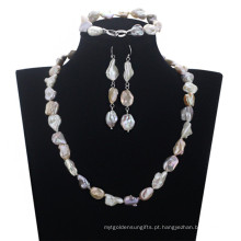 Snh 12 milímetros Keshi Beads Pearl Set Casamento Bridal Necklace Set Pearl